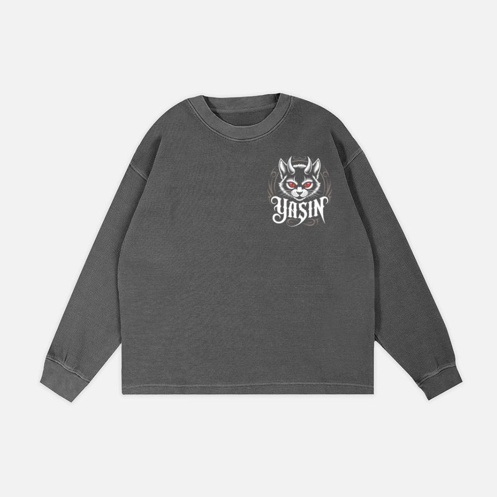 Yasin Evil Cat with Horns and Glowing Red Eyes Artwork Sweatshirt