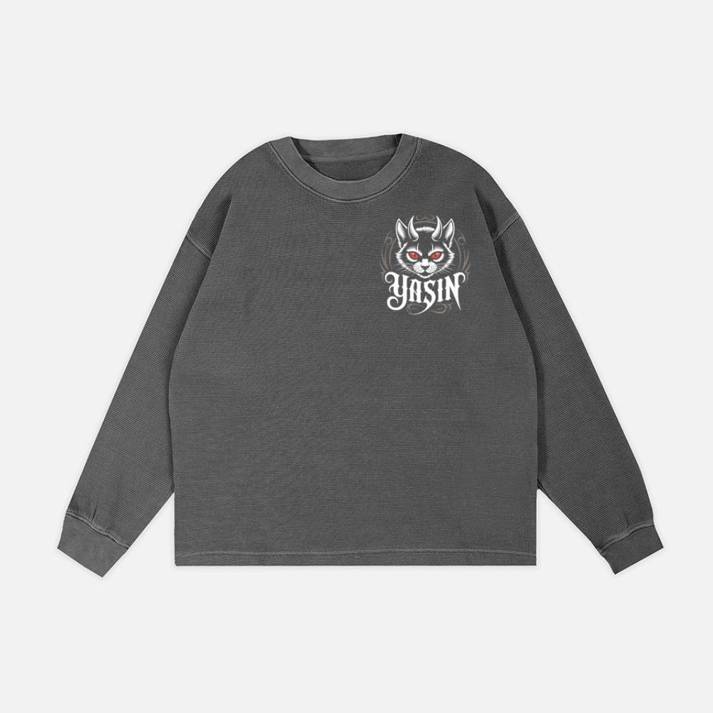 Yasin Evil Cat with Horns and Glowing Red Eyes Artwork Sweatshirt - Image 2