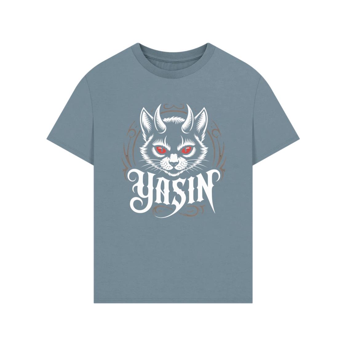 Yasin Evil Cat with Horns and Glowing Red Eyes Artwork T-Shirt