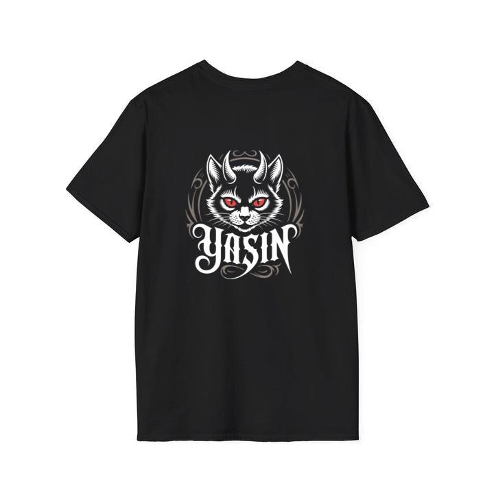 Yasin Evil Cat with Horns and Glowing Red Eyes Artwork T-Shirt