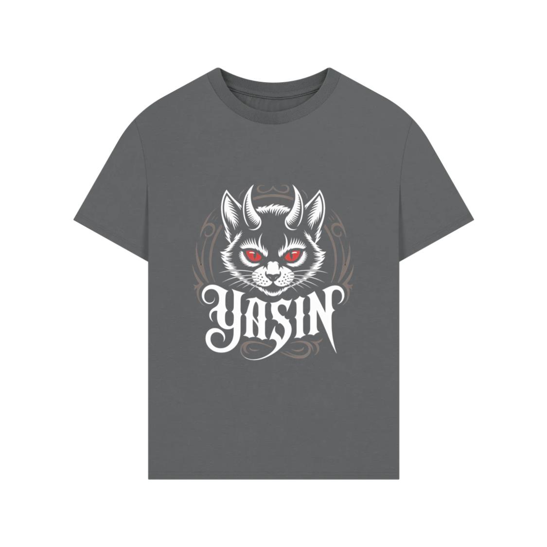 Yasin Evil Cat with Horns and Glowing Red Eyes Artwork T-Shirts