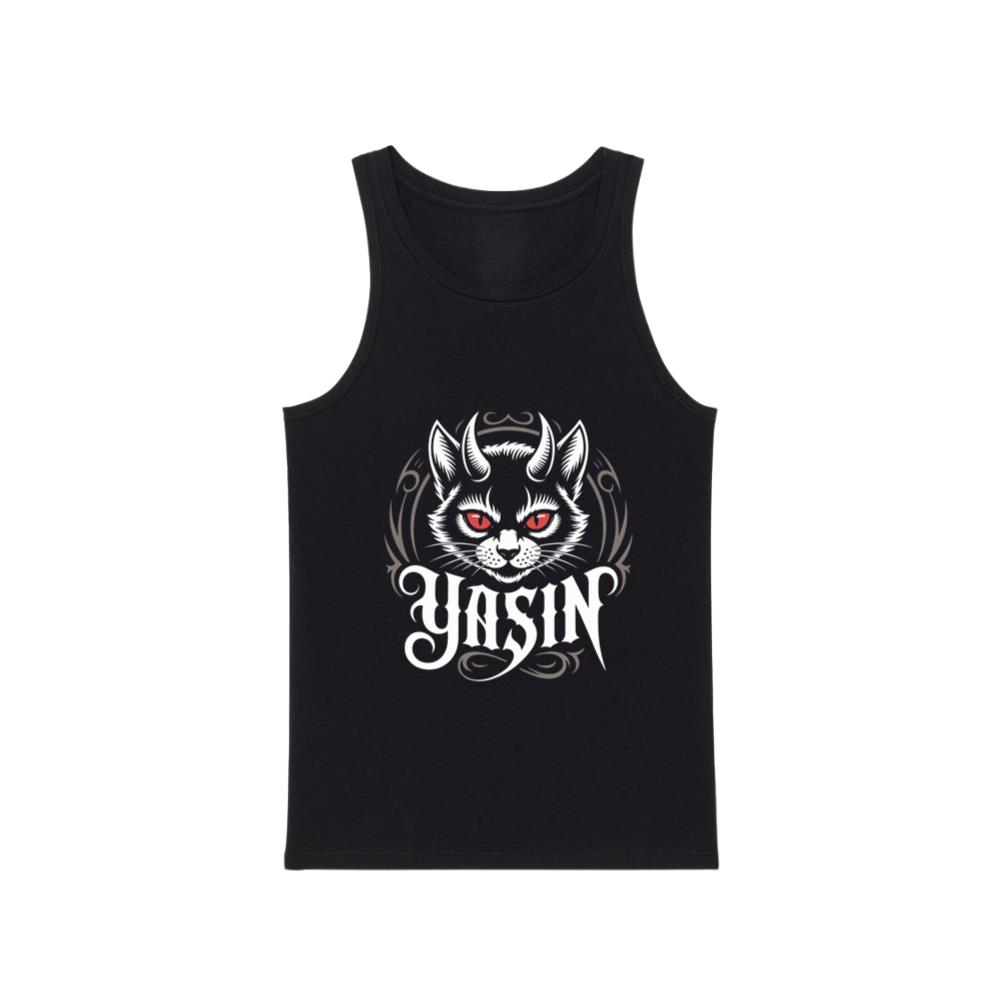 Yasin Evil Cat with Horns and Glowing Red Eyes Artwork Tank Top