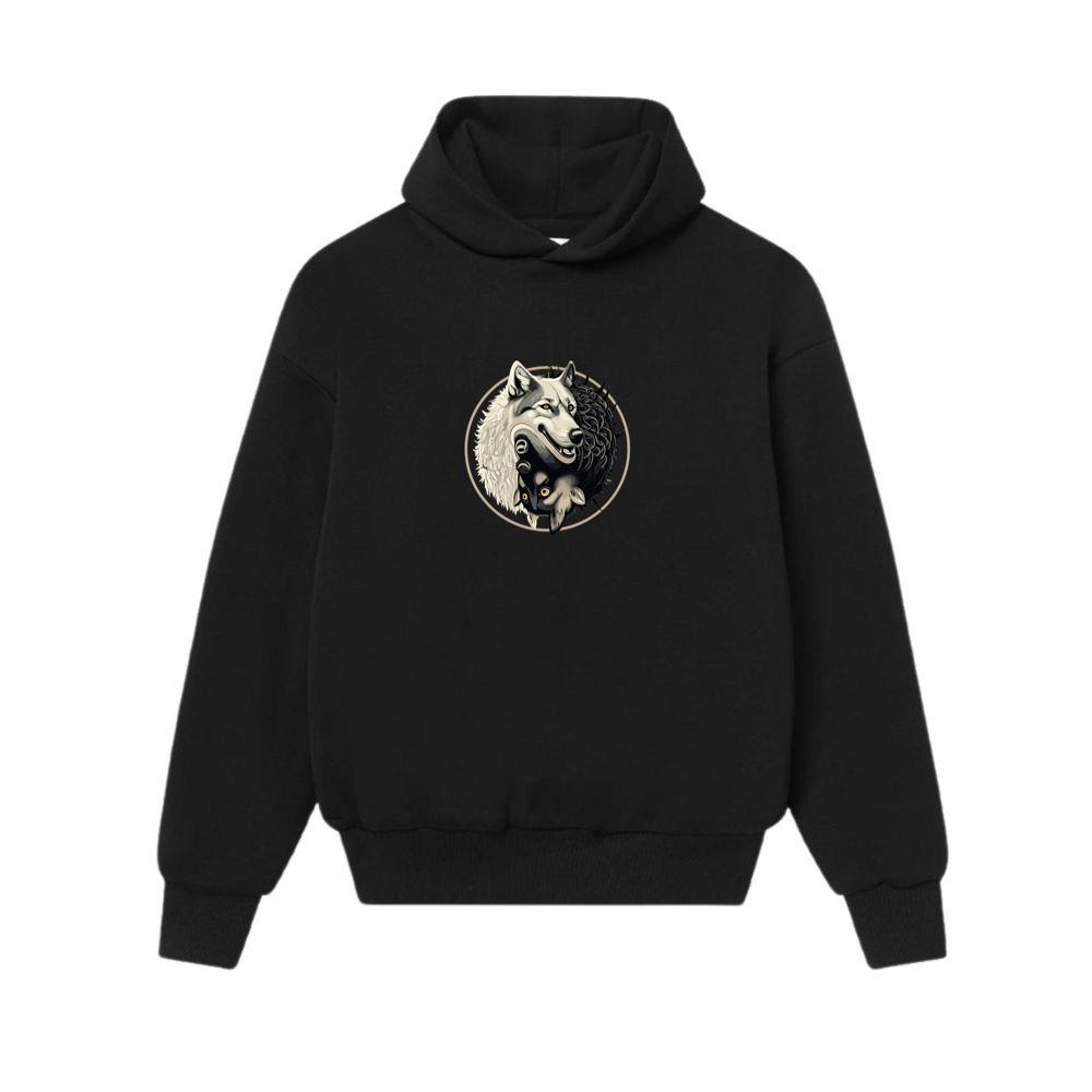 Ying Yang Wolves Black White Hoodies