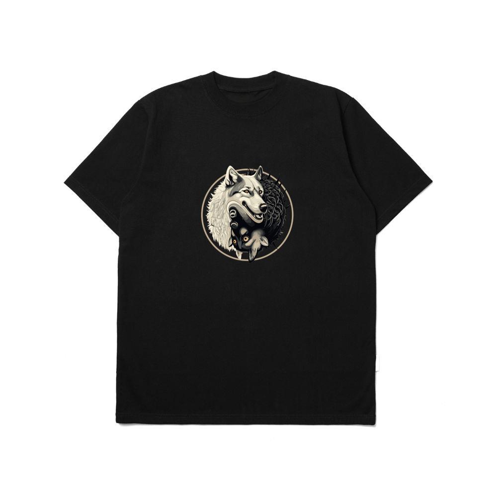 Ying Yang Wolves Black White TShirts Vibesline