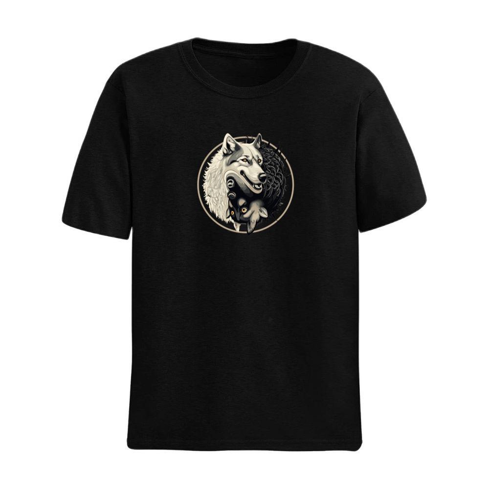 Ying Yang Wolves Black White T-Shirts
