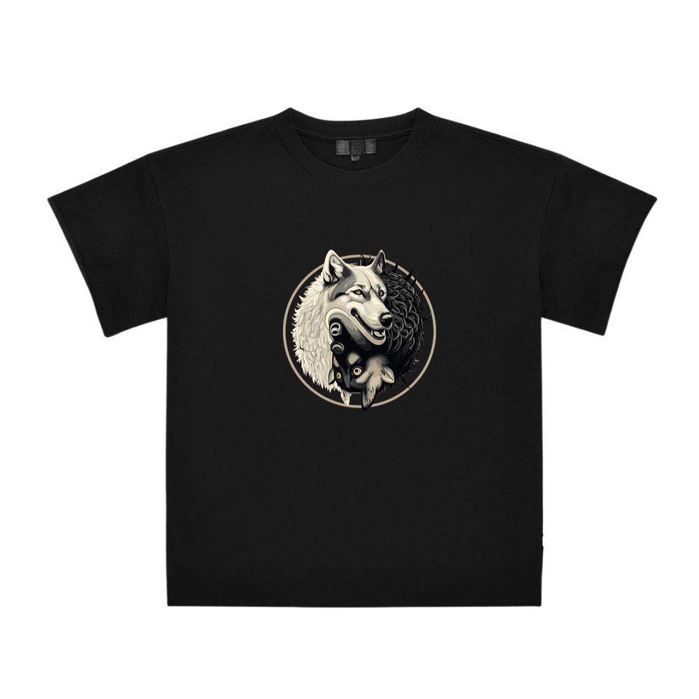 Ying Yang Wolves Black White T-Shirts