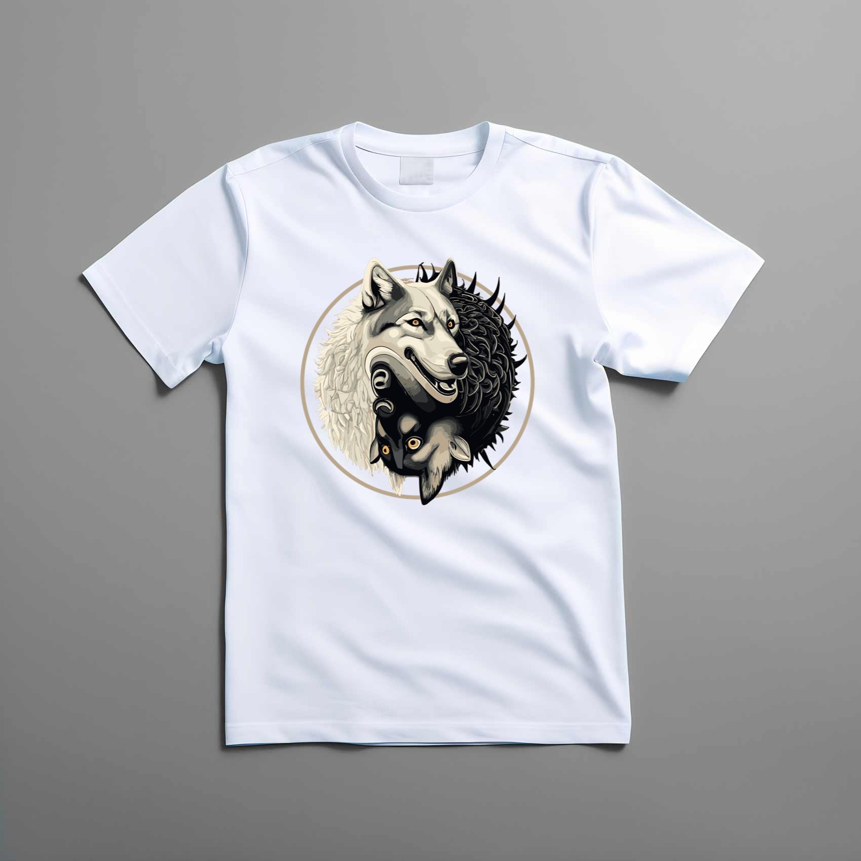 Ying Yang Wolves Black White Tee Shirt