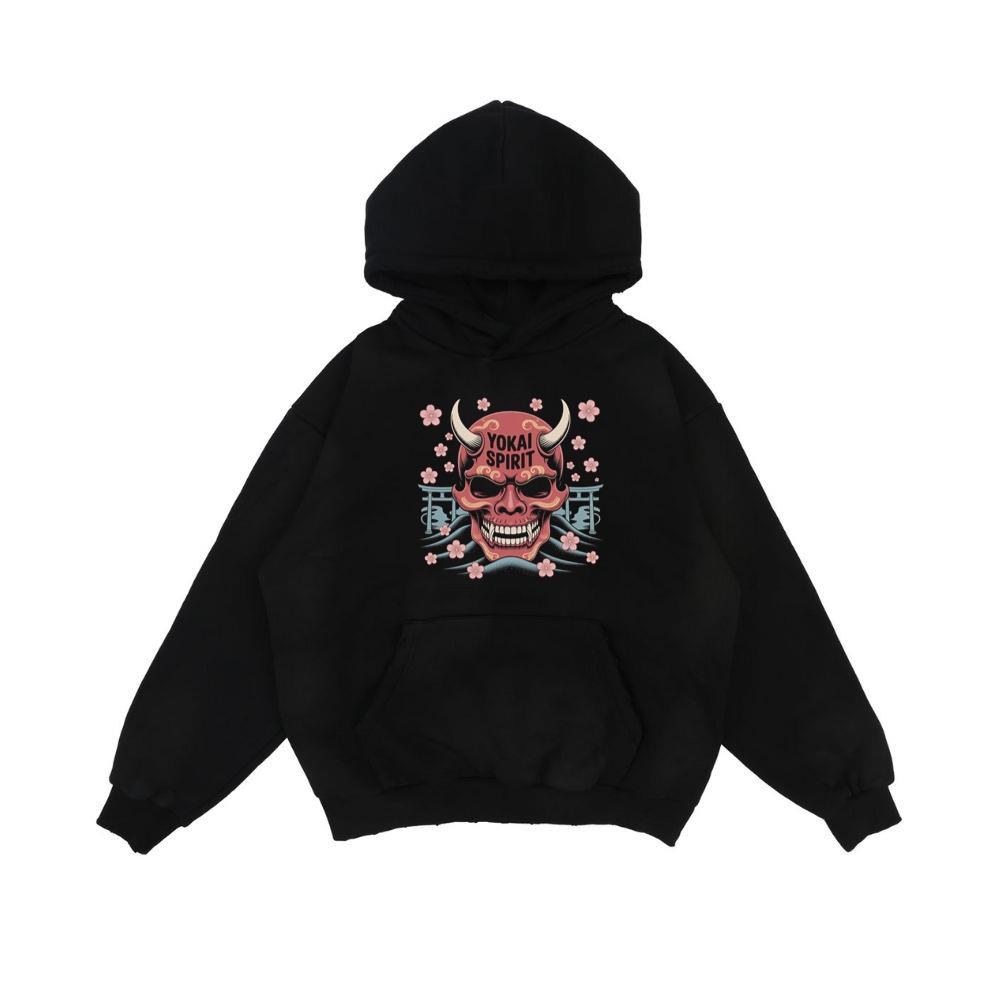 Yokai Spirit Red Demon Mask Japanese Style Hoodie