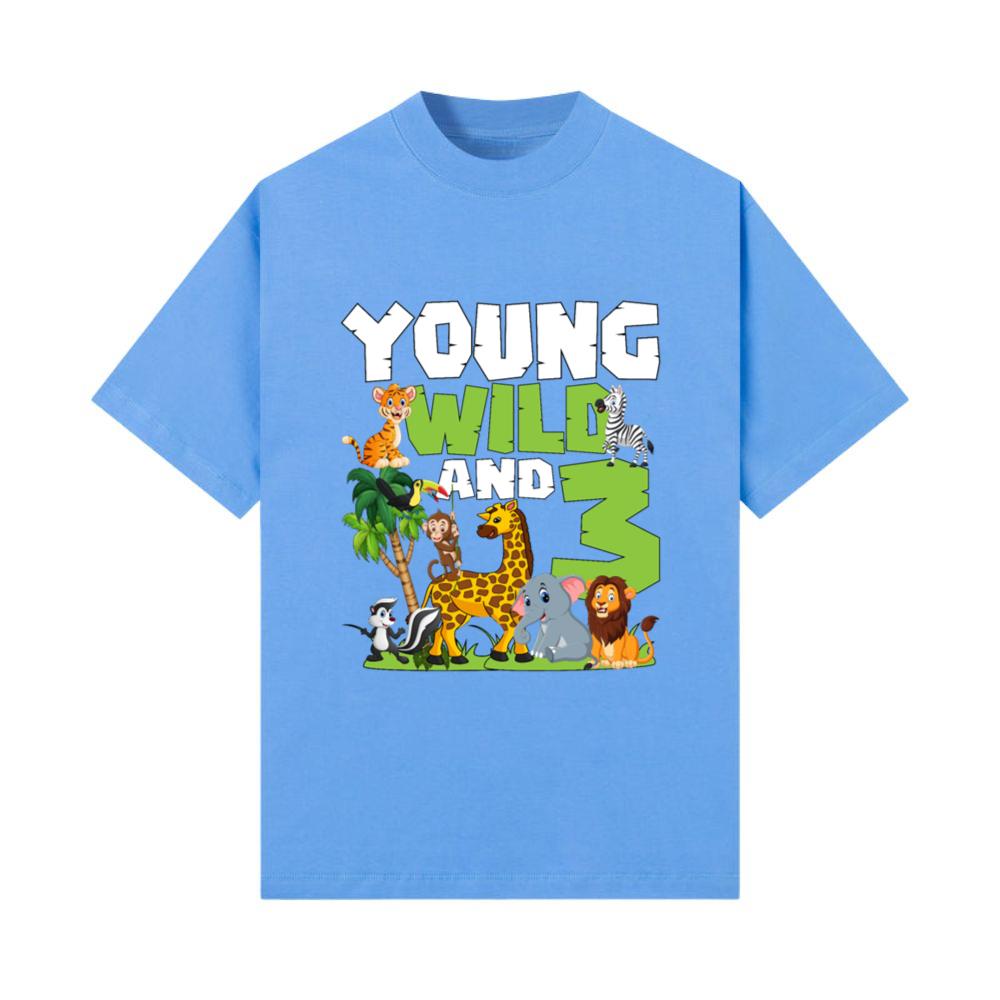 Young Wild And 3 _ Safari Animal Themed Birthday T-Shirt