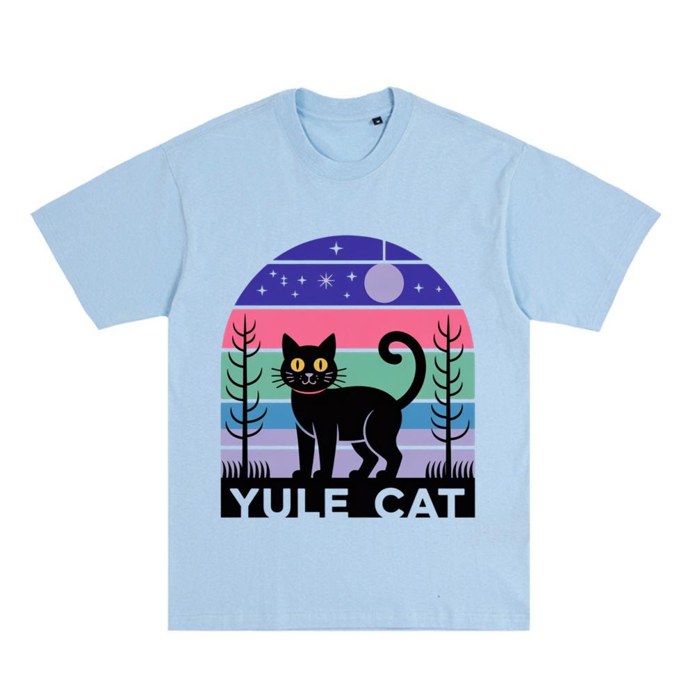 Yule Cat Funny Christmas Black Cat Retro T-Shirt