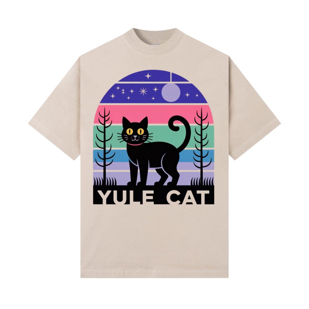 Yule Cat Funny Christmas Black Cat Retro T-Shirt - Image 3