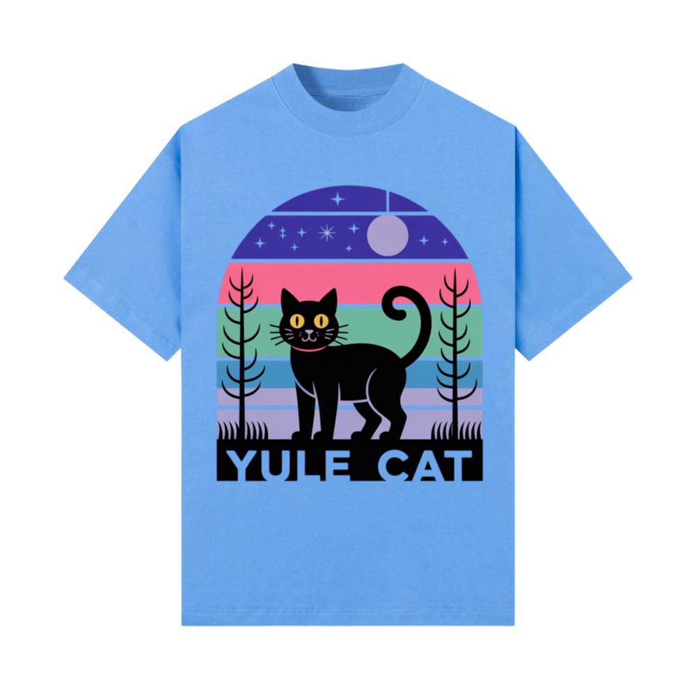 Yule Cat Funny Christmas Black Cat Retro T-Shirt