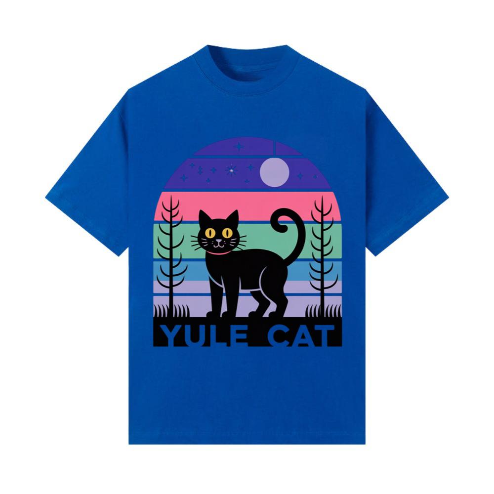 Yule Cat Funny Christmas Black Cat Retro T-Shirt