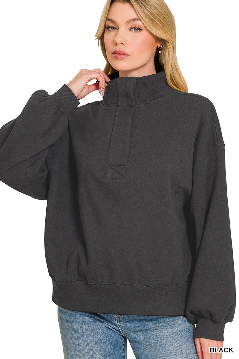 Zenana Fleece Half Snap Button Sweatshirt - Image 2
